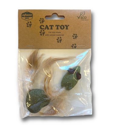 Natural Cat Toy Duo Catnip Hart & Muis Met Veer