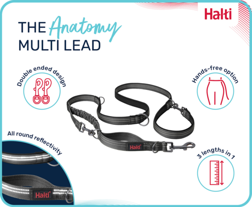 Halti Anatomy Multi Lead Grey Large  2.5-200 cm