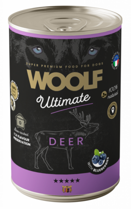 WOOLF ULTIMATE CANNED DOGFOOD - Deer with Blueberries  400 gr