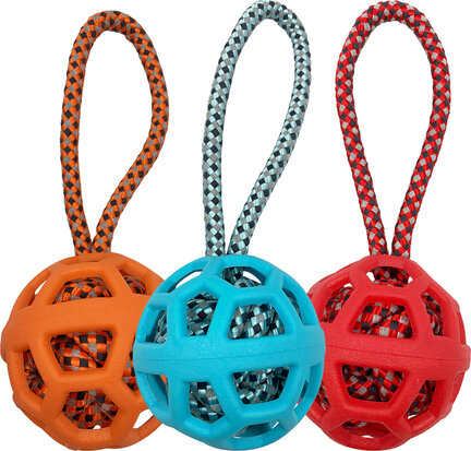 TPR holey ball with rope ball inside with handle